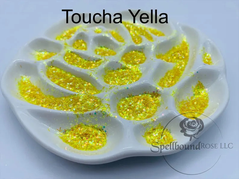 Toucha Yella Glitter – Yellow Iridescent Color Shift Chunky Mix Glitter (2 oz)