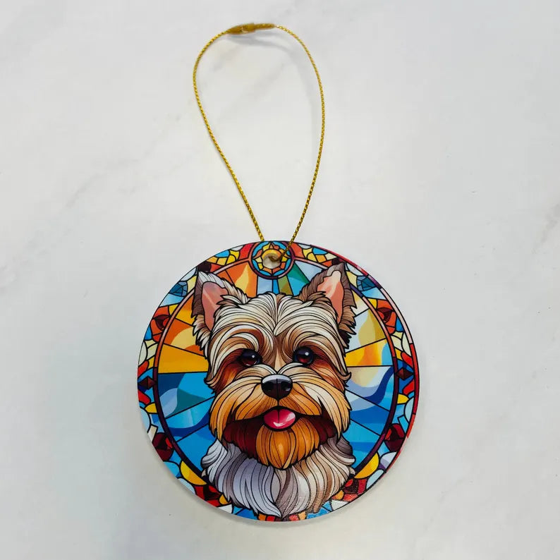 Yorkshire Terrier Faux Stained Glass Ornament – Vibrant Dog Lover Keepsake