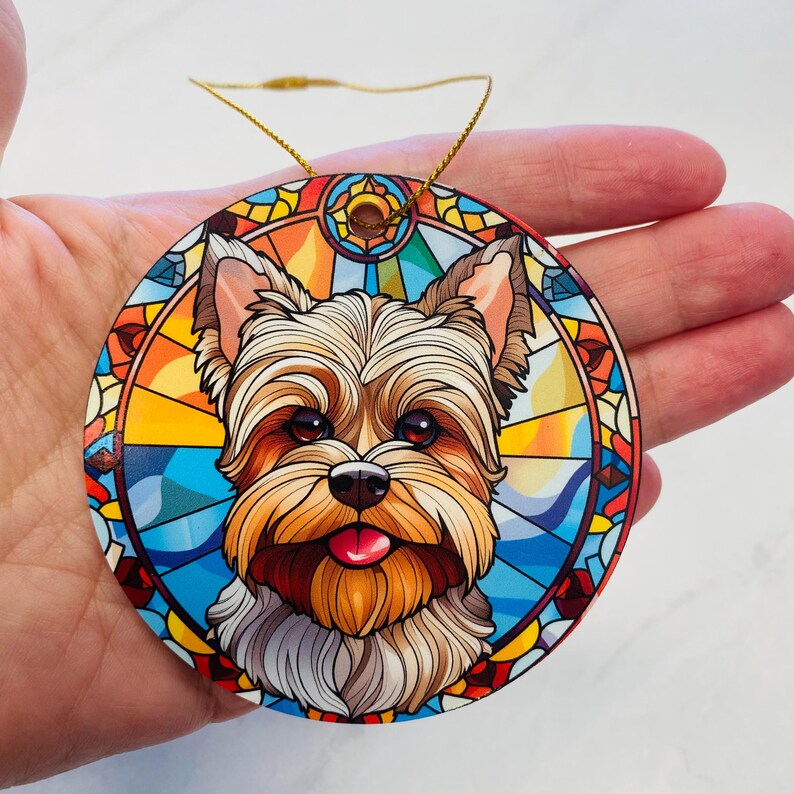 Yorkshire Terrier Faux Stained Glass Ornament – Vibrant Dog Lover Keepsake
