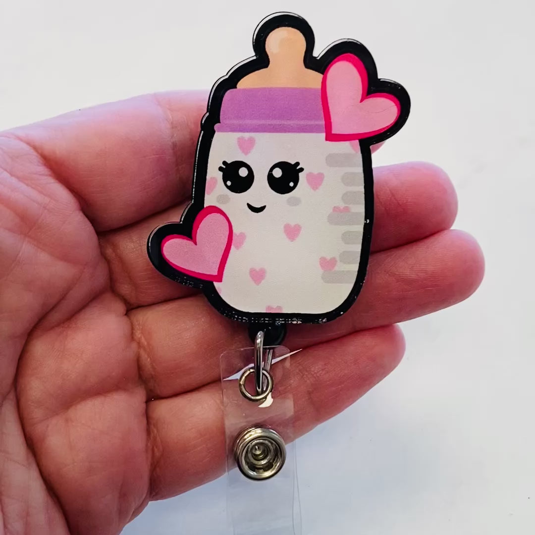 Baby Bottle Valentine Badge Reel | Baby Bottle Badge Reel, NICU Nurse ID Holder 🍼💖