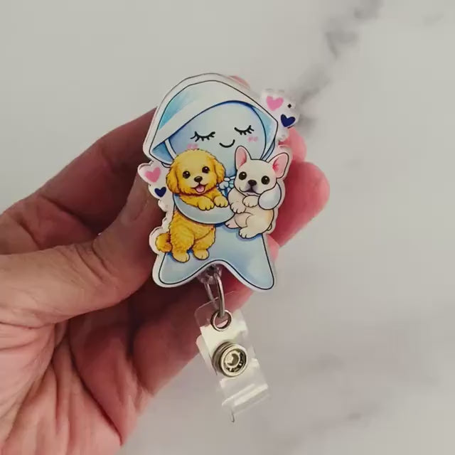 Cute Glove Doll with Puppies Badge Reel – Cute Healthcare ID Holder