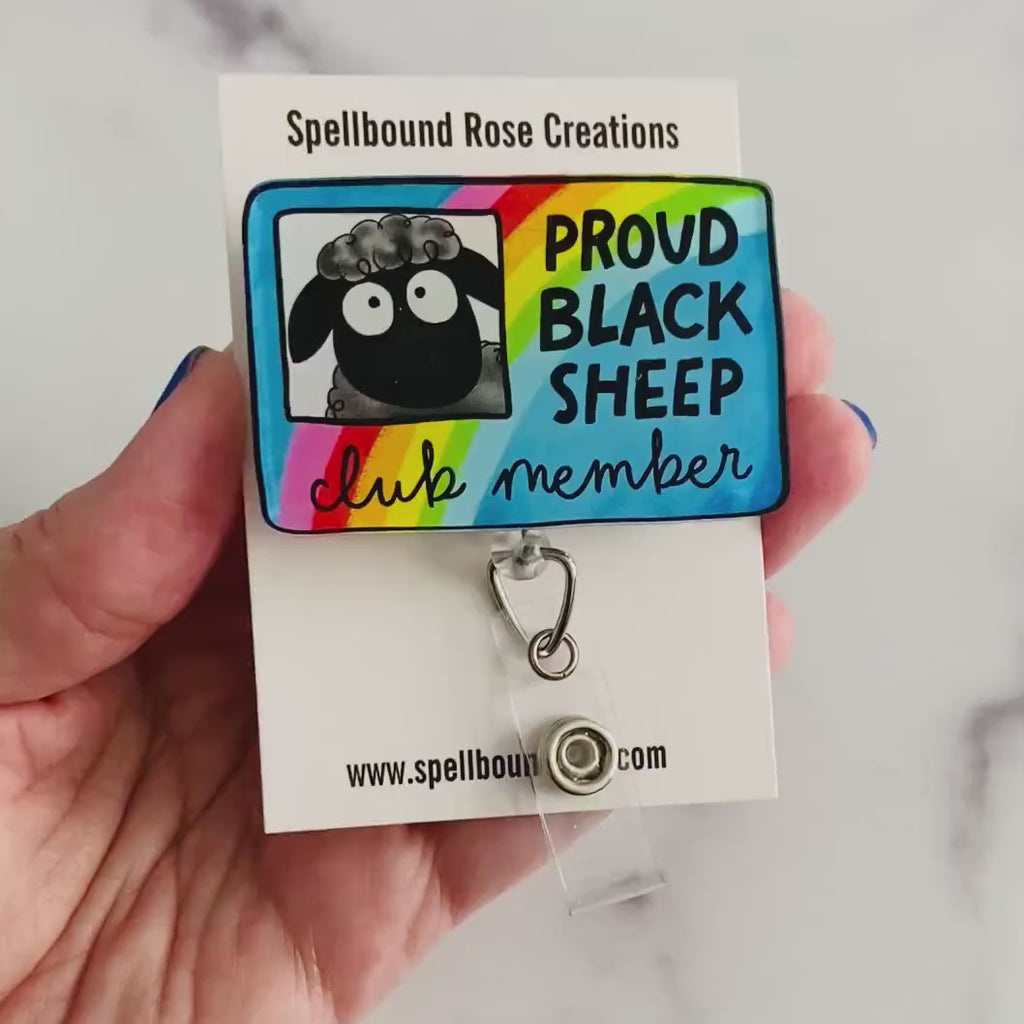 “Proud Black Sheep Club Member” Badge Reel – Funny Sheep Retractable ID Holder