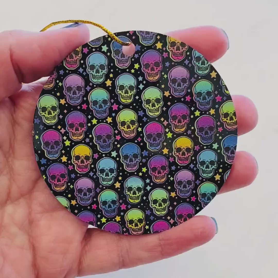 Rainbow Skull Christmas Ornament – Bold & Spooky Twist on Holiday Magic