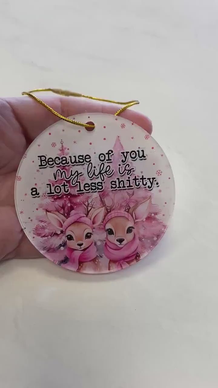 “Because of You” Naughty Reindeer Ornament – Sweet, Sassy Holiday Magic