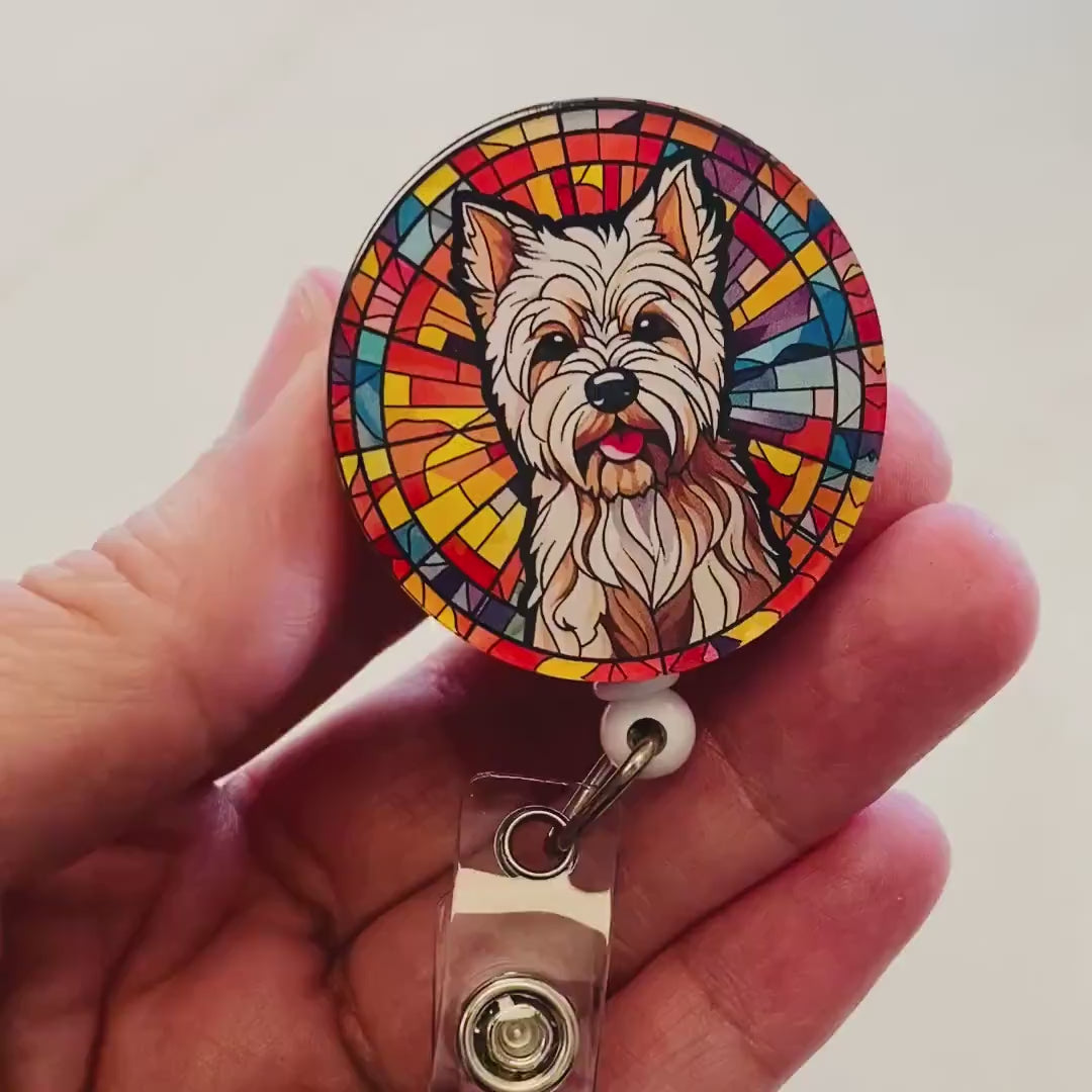Westie Faux Stained Glass Badge Reel – West Highland Terrier ID Holder
