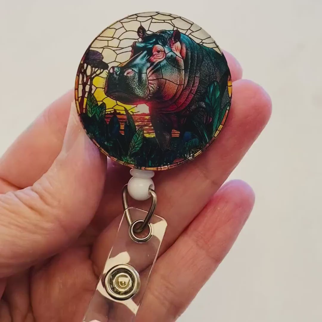 Cute Hippo Badge Reel – Adorable Animal ID Holder