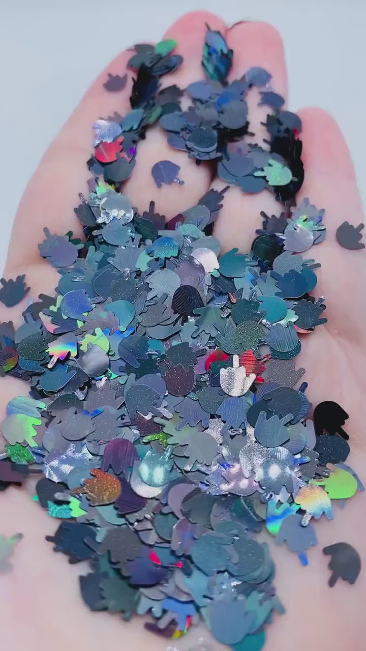 Figuratively Speaking Glitter- Black Holographic Middle Finger-Shaped Confetti Glitter (1 oz) *LOW STOCK*