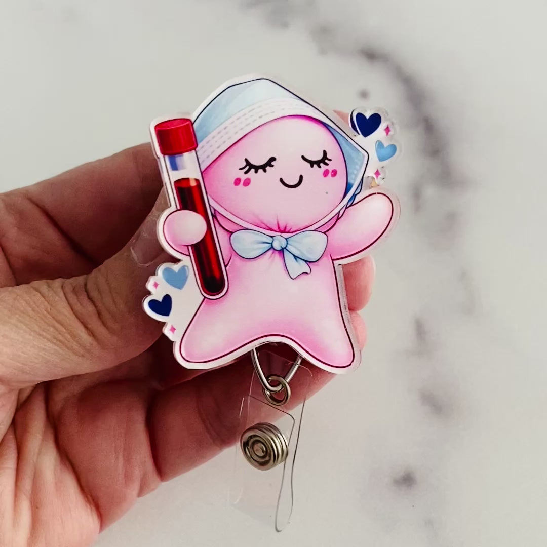 Lab Tech Pink Glove People Badge Reel | Lab Tech Badge Reel 🩻🔵