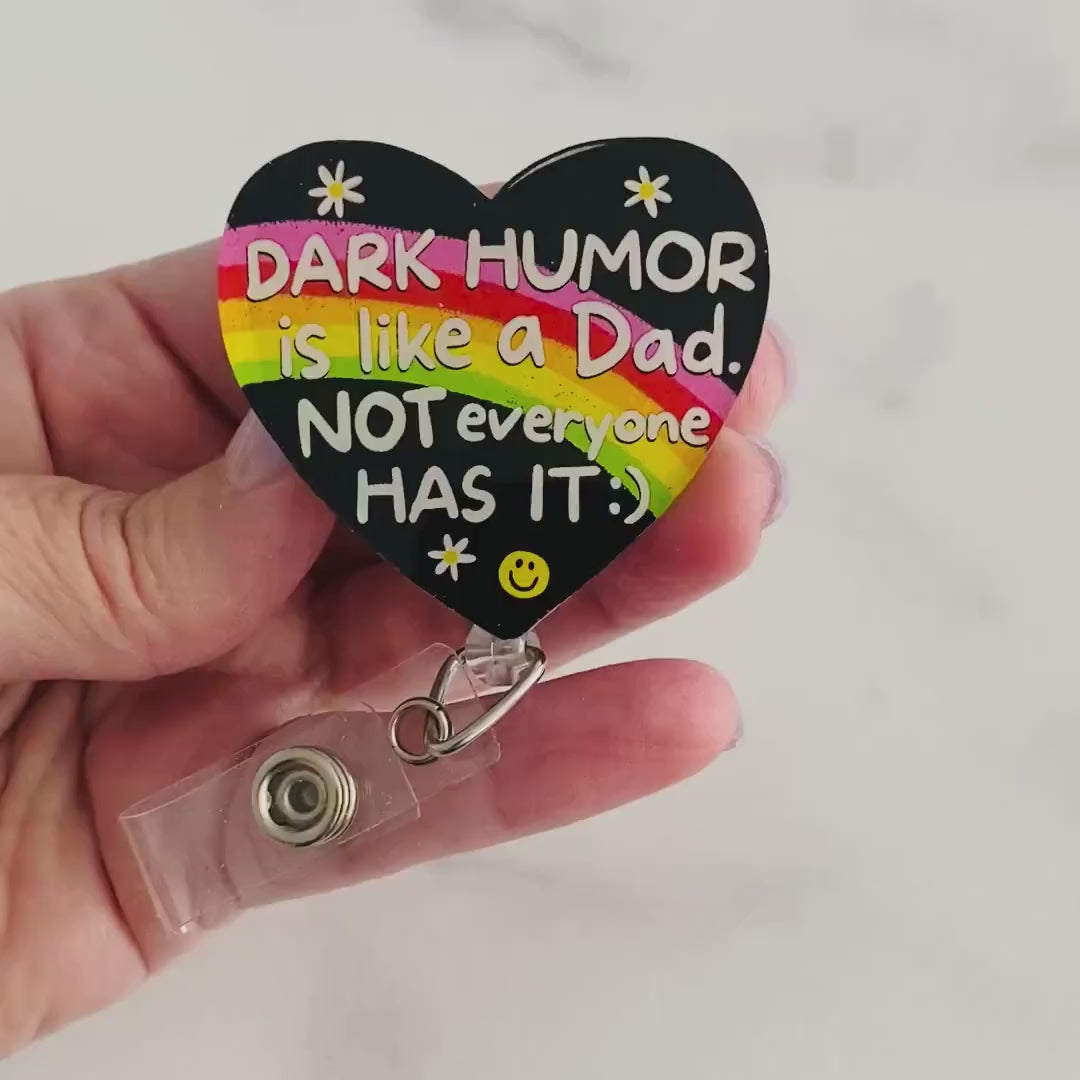 Dark Humor Heart Badge Reel – Funny Sarcastic Retractable ID Holder
