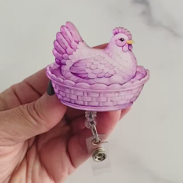 Purple Hen on Nest Badge Reel – Fresh Farmhouse Style ID Holder