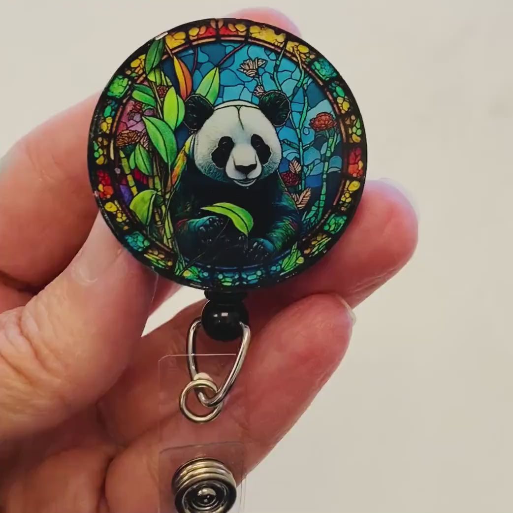 Panda Badge Reel – Faux Stained Glass Badge Reel