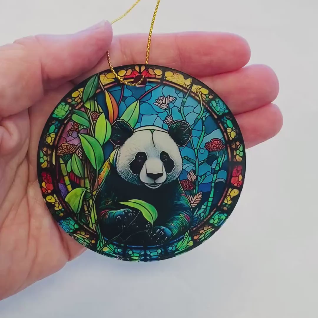 Panda Faux Stained Glass Ornament – Wildlife Nature Keepsake