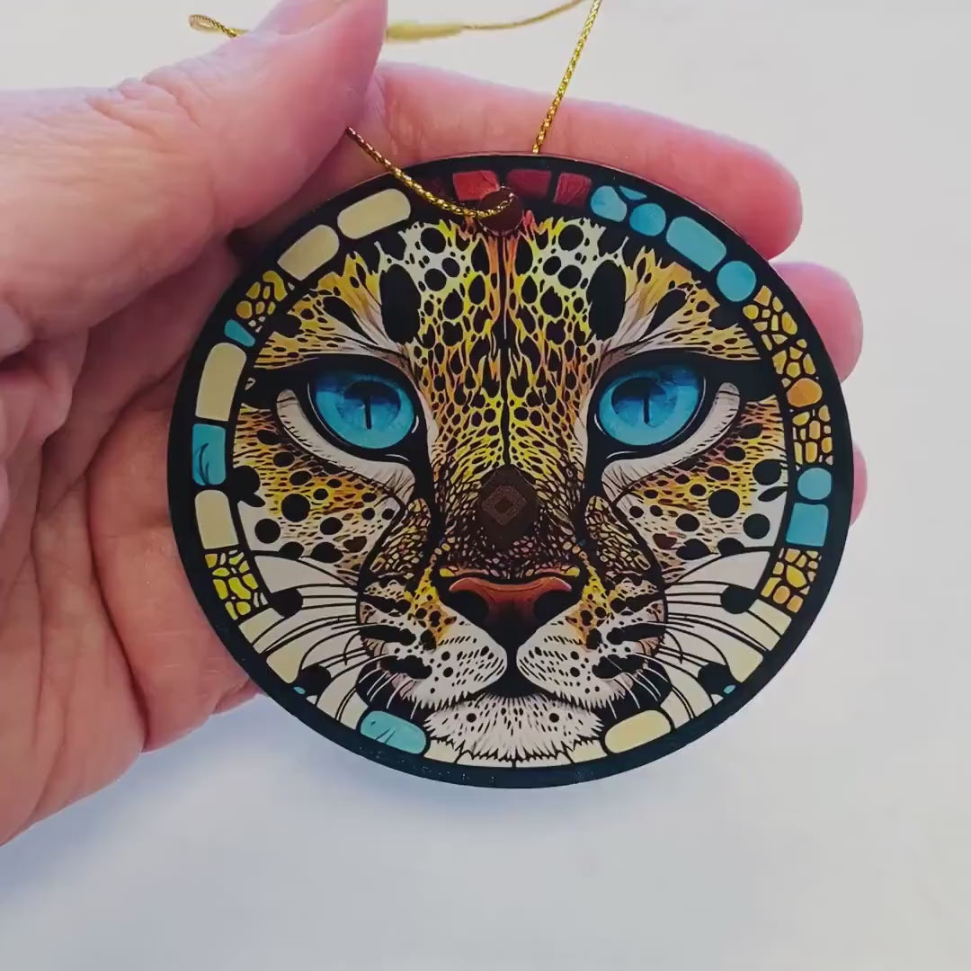 Cheetah Faux Stained Glass Ornament – Vibrant Wildlife Art Keepsake