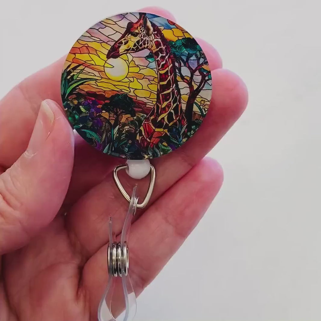 Giraffe Faux Stained Glass Badge Reel – Safari Wildlife ID Holder