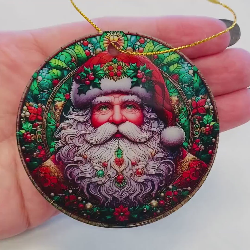 Enchanted Santa Faux Stained Glass Ornament – A Timeless Touch of Holiday Magic