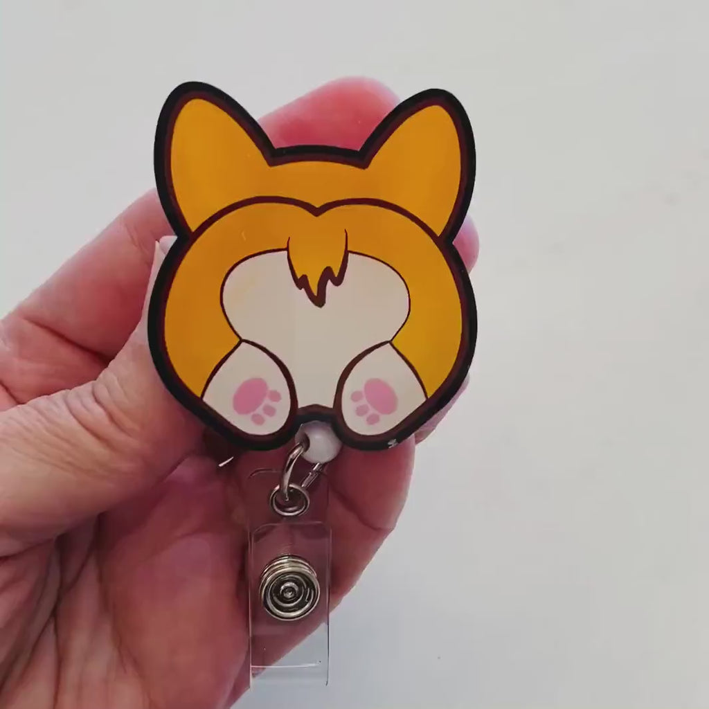 Corgi Butt Badge Reel – Cute & Playful Dog Lover ID Holder