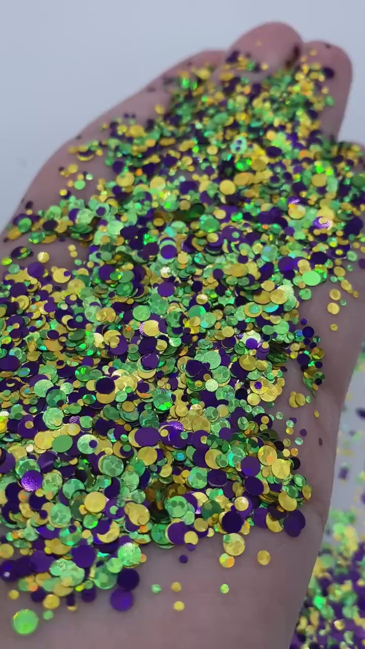 Kilo Glitter – Purple/Green/Gold Holographic Confetti Dot Mix Glitter (2 oz) *LOW STOCK*