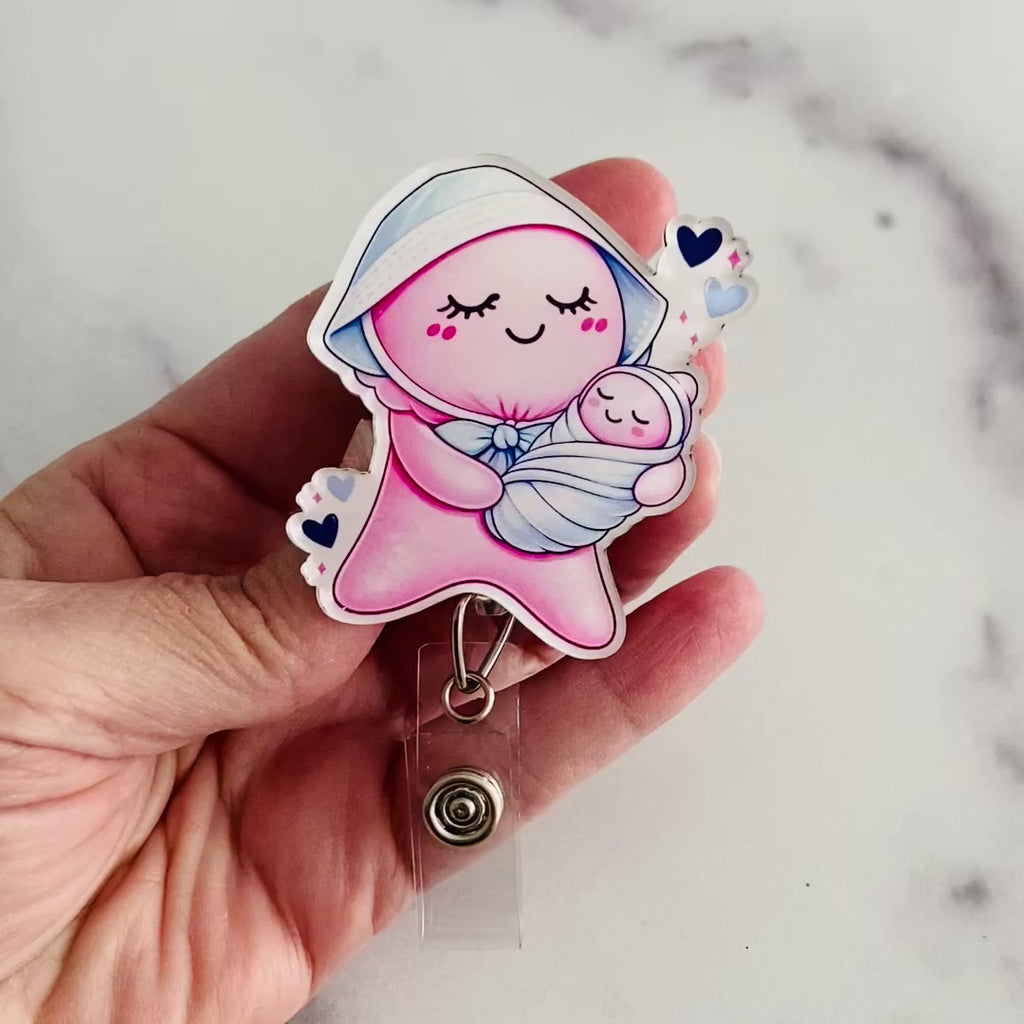 NICU Pink Glove Doll Badge Reel | Neonatal Nurse ID Holder, Labor & Delivery Badge Reel 👶🔵 (Copy)