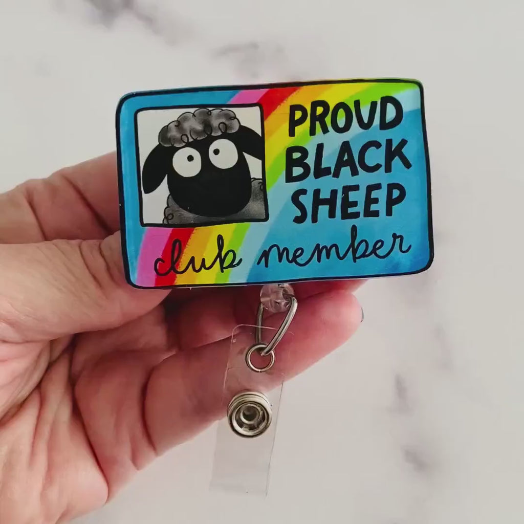 “Proud Black Sheep Club Member” Badge Reel – Funny Sheep Retractable ID Holder