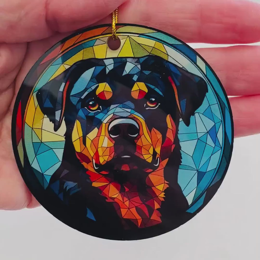 Rottweiler Faux Stained Glass Ornament – Vibrant Dog Lover Keepsake