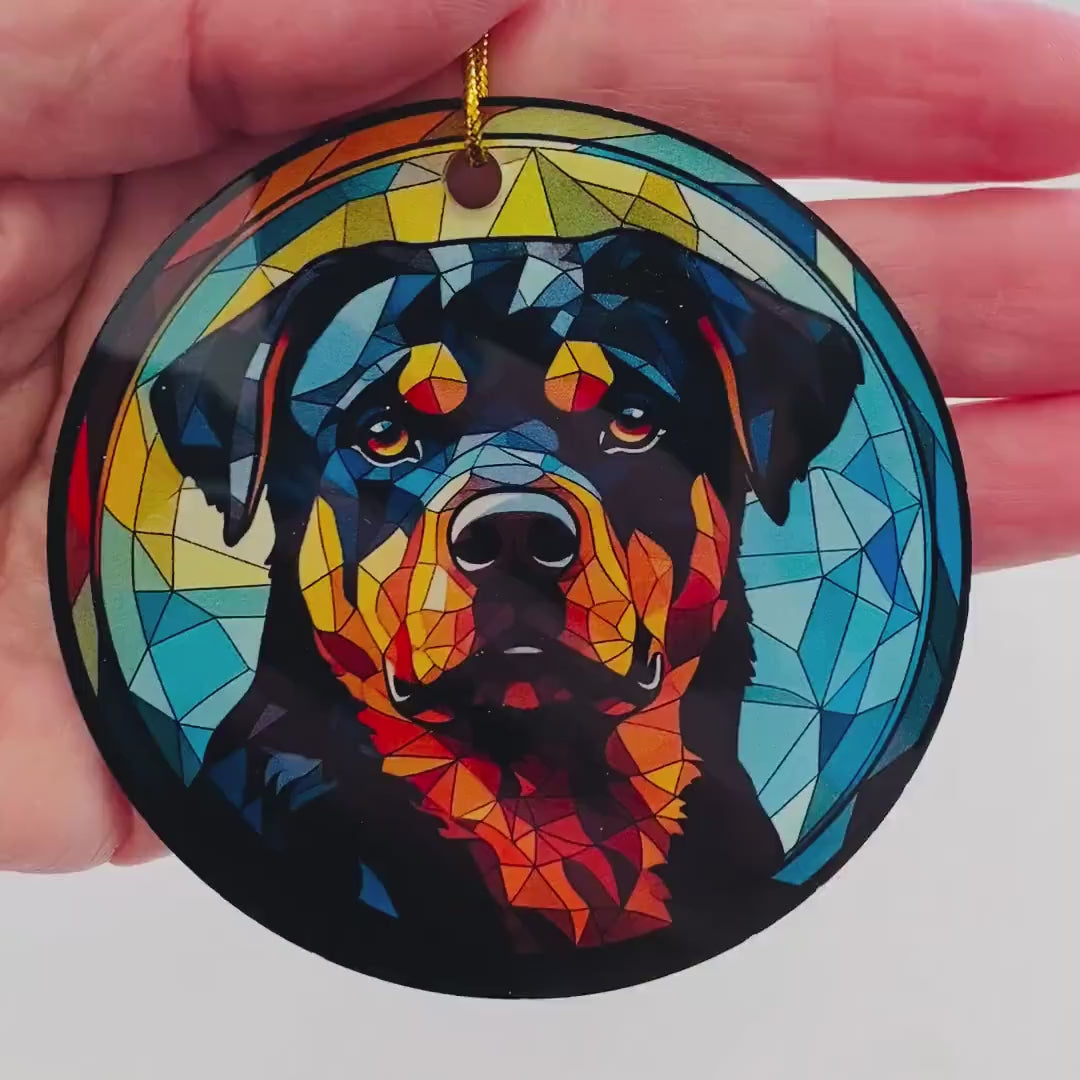 Rottweiler Faux Stained Glass Ornament – Vibrant Dog Lover Keepsake