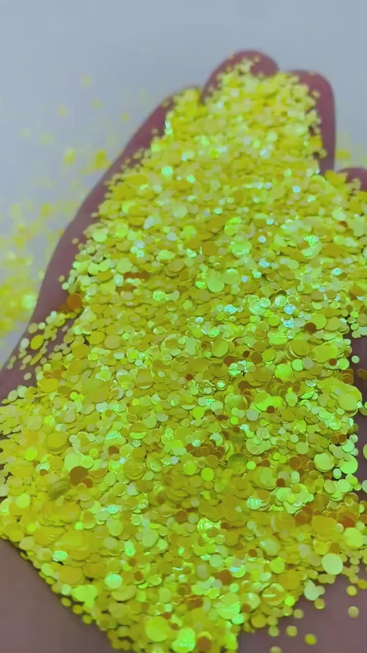 Rey Glitter – Yellow Iridescent Confetti Dot Mix Glitter (2 oz)