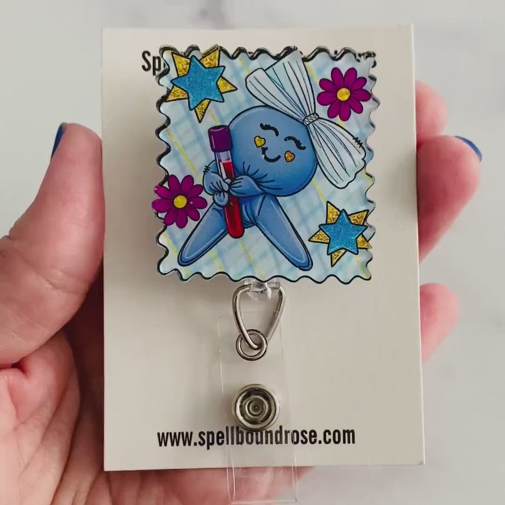 Scalloped Phlebotomist Glove Person Badge Reel – Kawaii Glove Doll Nurse Retractable ID Holder