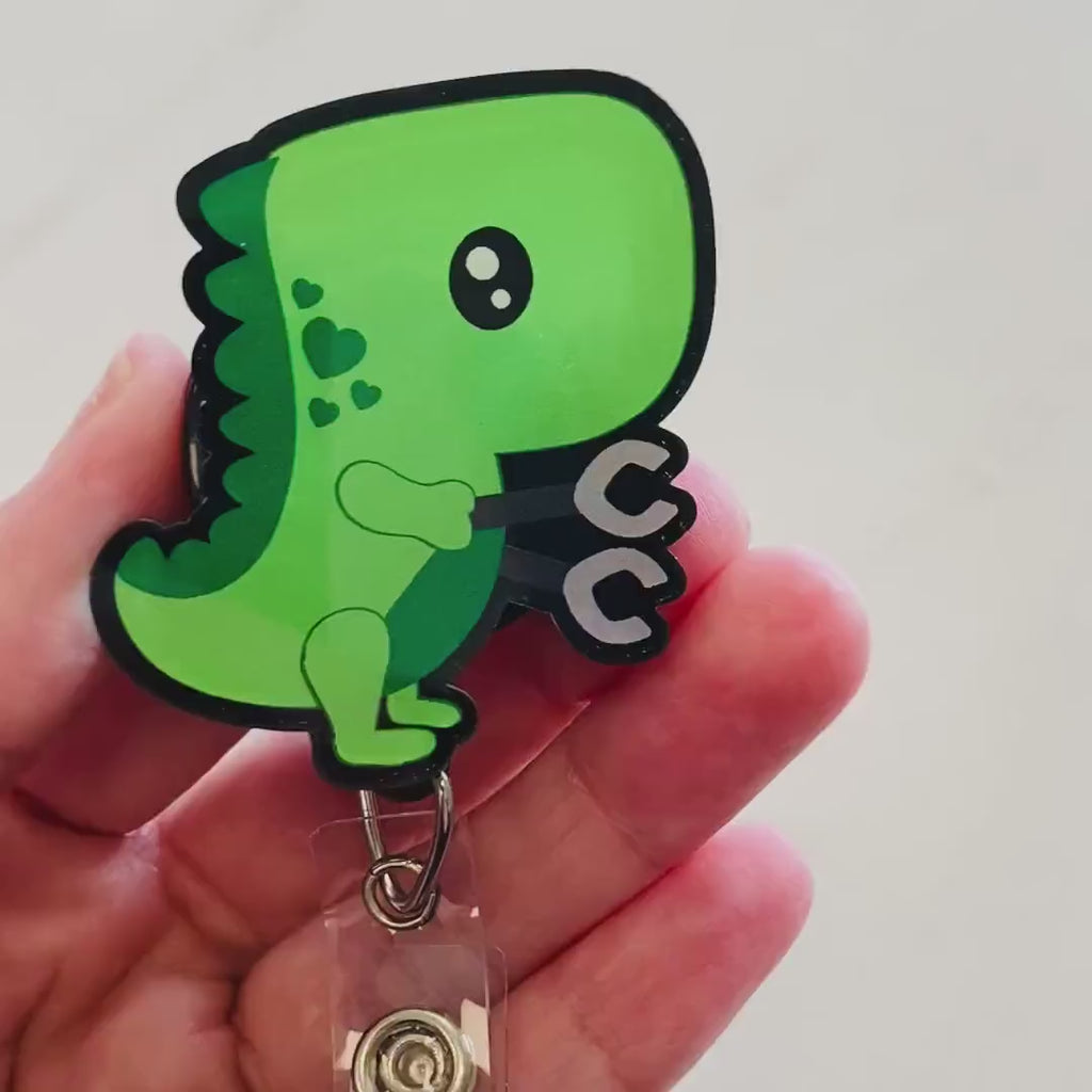Cute Kawaii Green Dinosaur Badge Reel – Fun & Playful ID Holder
