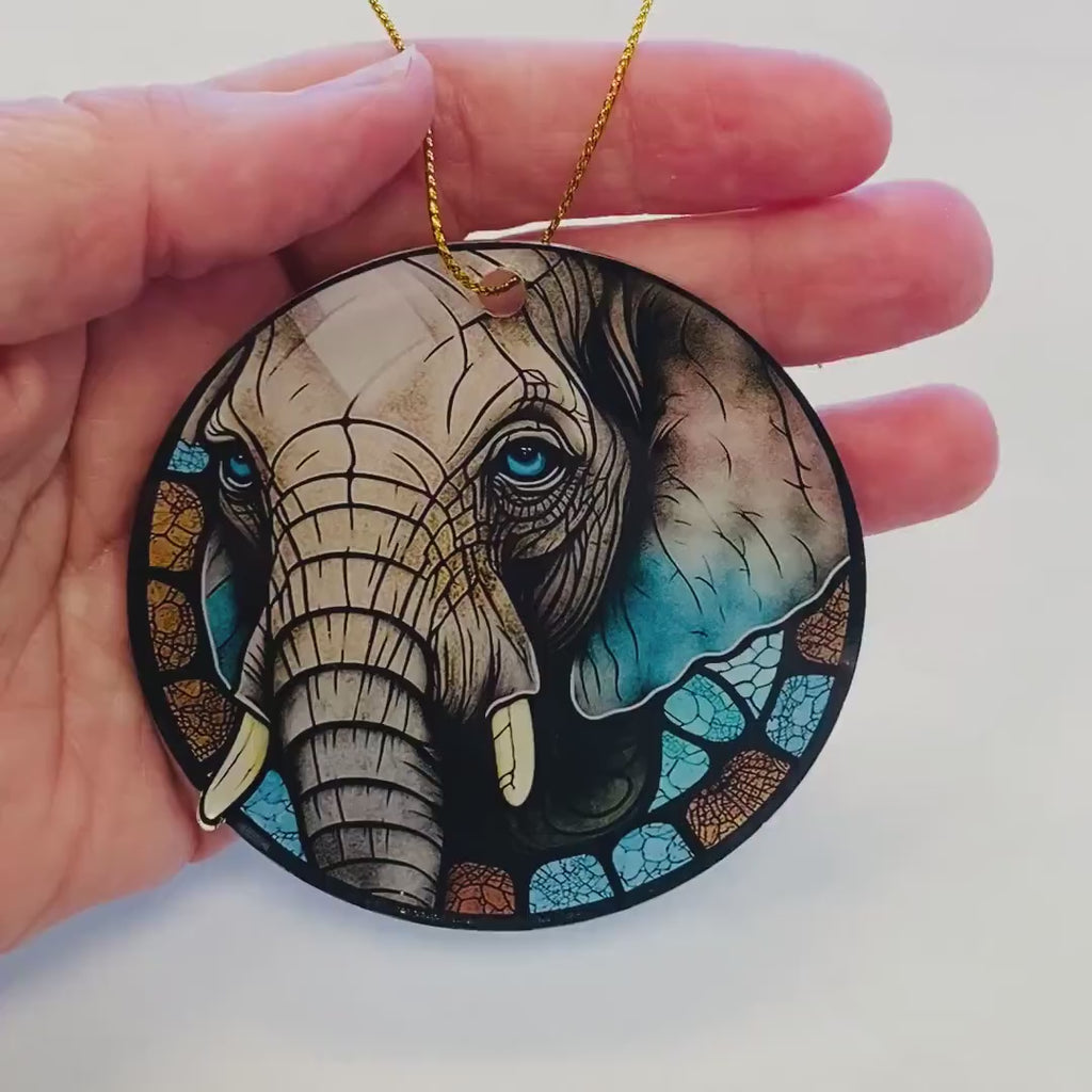 Elephant Faux Stained Glass Ornament – Majestic Wildlife Keepsake