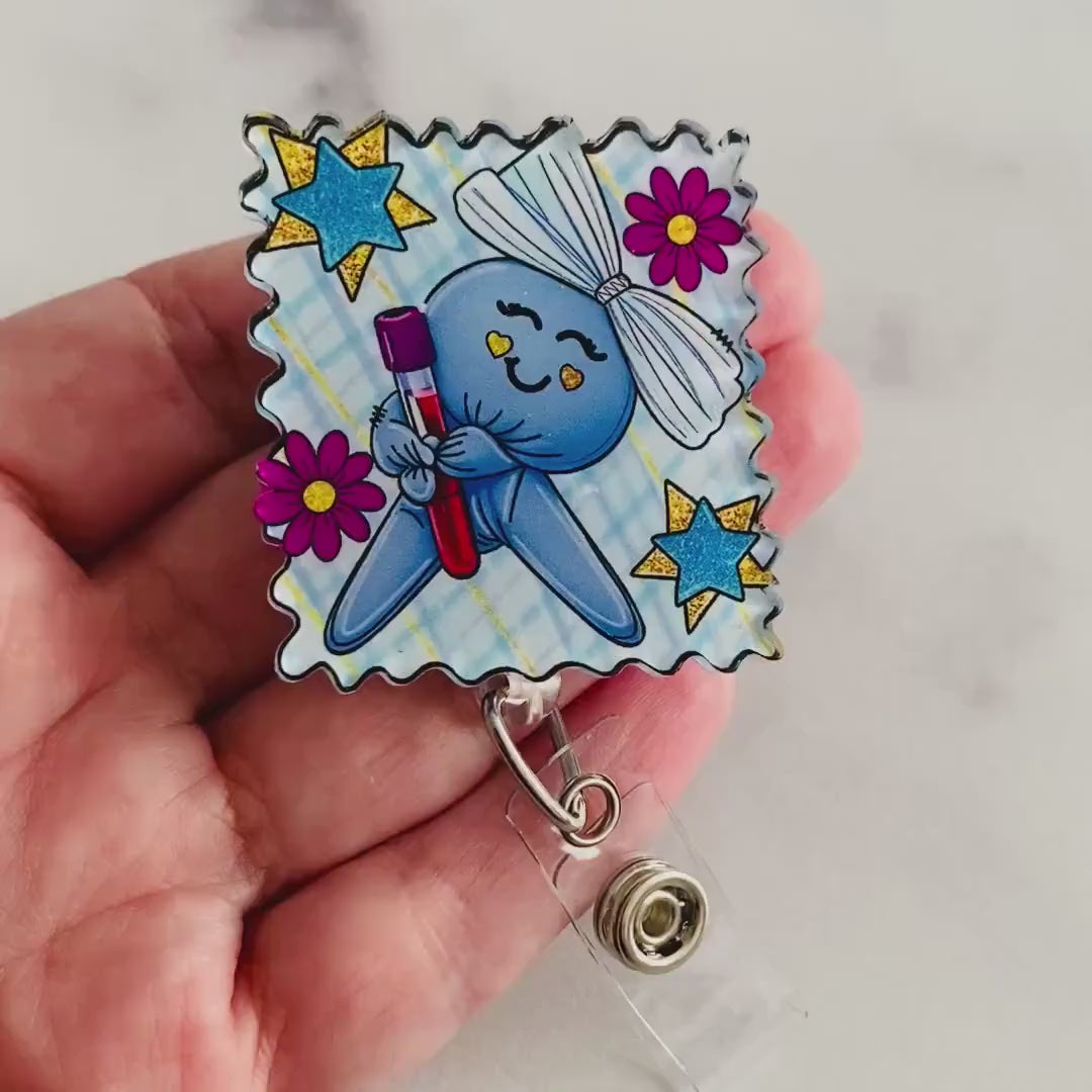 Scalloped Phlebotomist Glove Person Badge Reel – Kawaii Glove Doll Nurse Retractable ID Holder