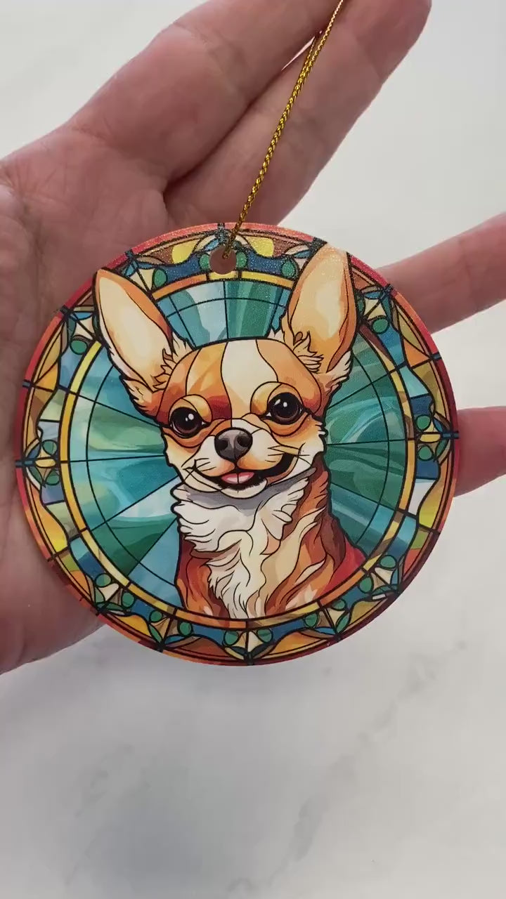 Chihuahua Ornament –  Faux Stained Glass Ornament - Vibrant Dog Lover Keepsake