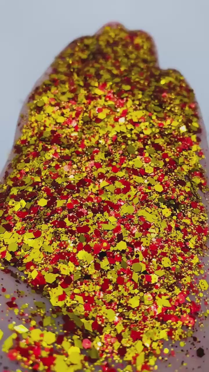 Combustion Glitter –  Gold & Red Chunky Mix Glitter (2 oz)