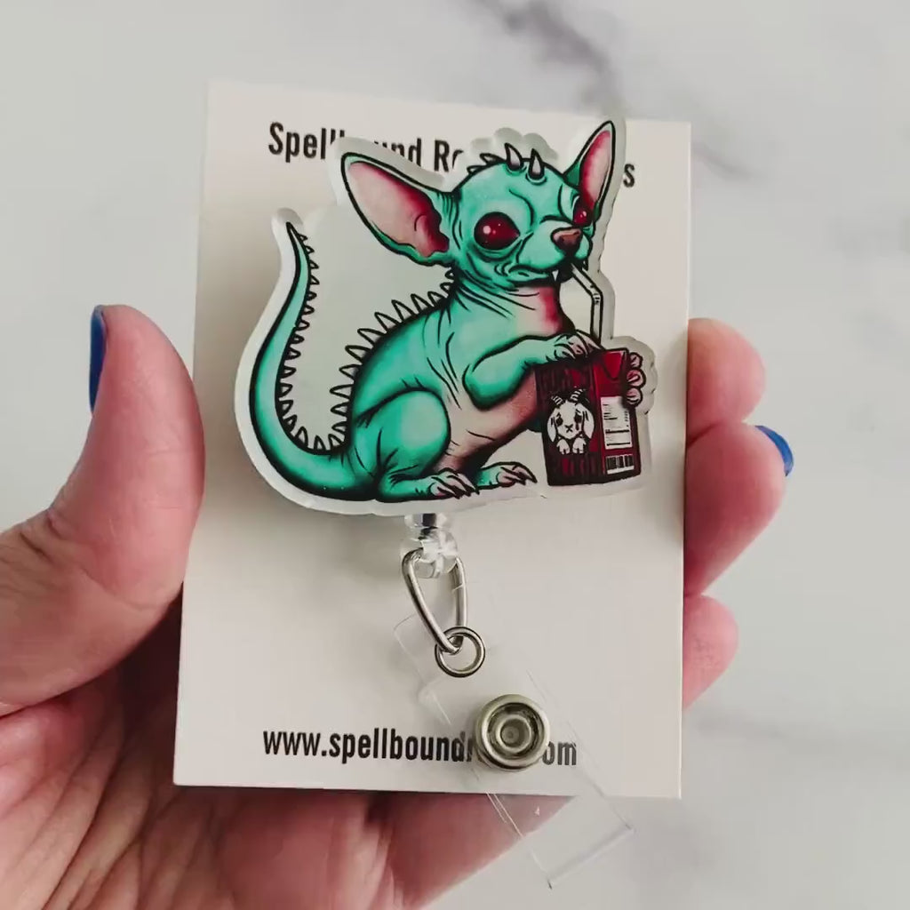 Gothic Chupacabra Badge Reel – Spooky-Cute Cryptid Retractable ID Holder