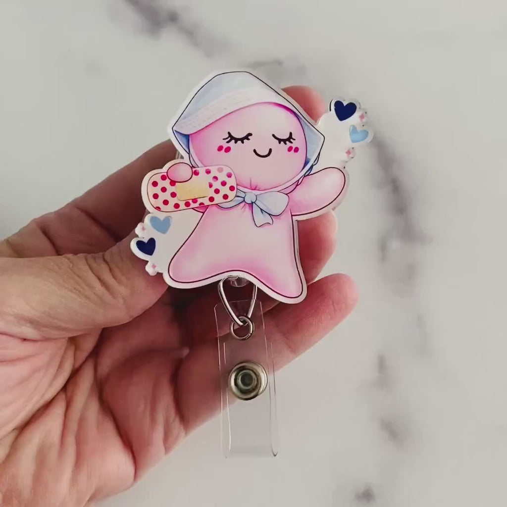 Cute Nurse Pink Glove People Badge Reel – Pink Medical Helper ID Holder