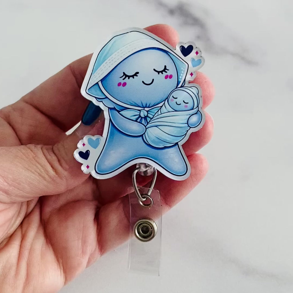 NICU Blue Glove Doll Badge Reel | Neonatal Nurse ID Holder, Labor & Delivery Badge Reel 👶🔵