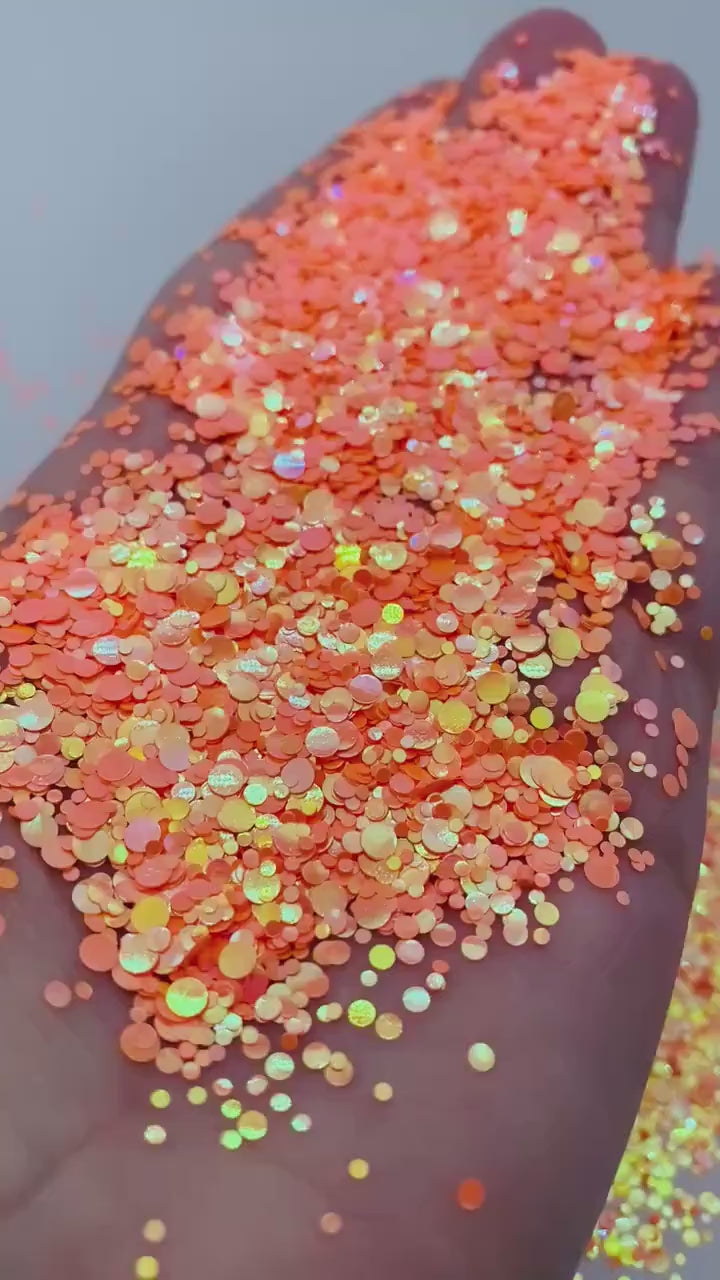 Clementine Glitter – Neon Orange Iridescent Confetti Dot Mix Glitter (2 oz)