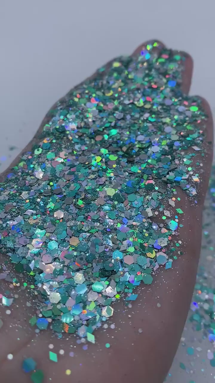 Deets Glitter – Teal Holographic Chunky Mix Glitter (2 oz)