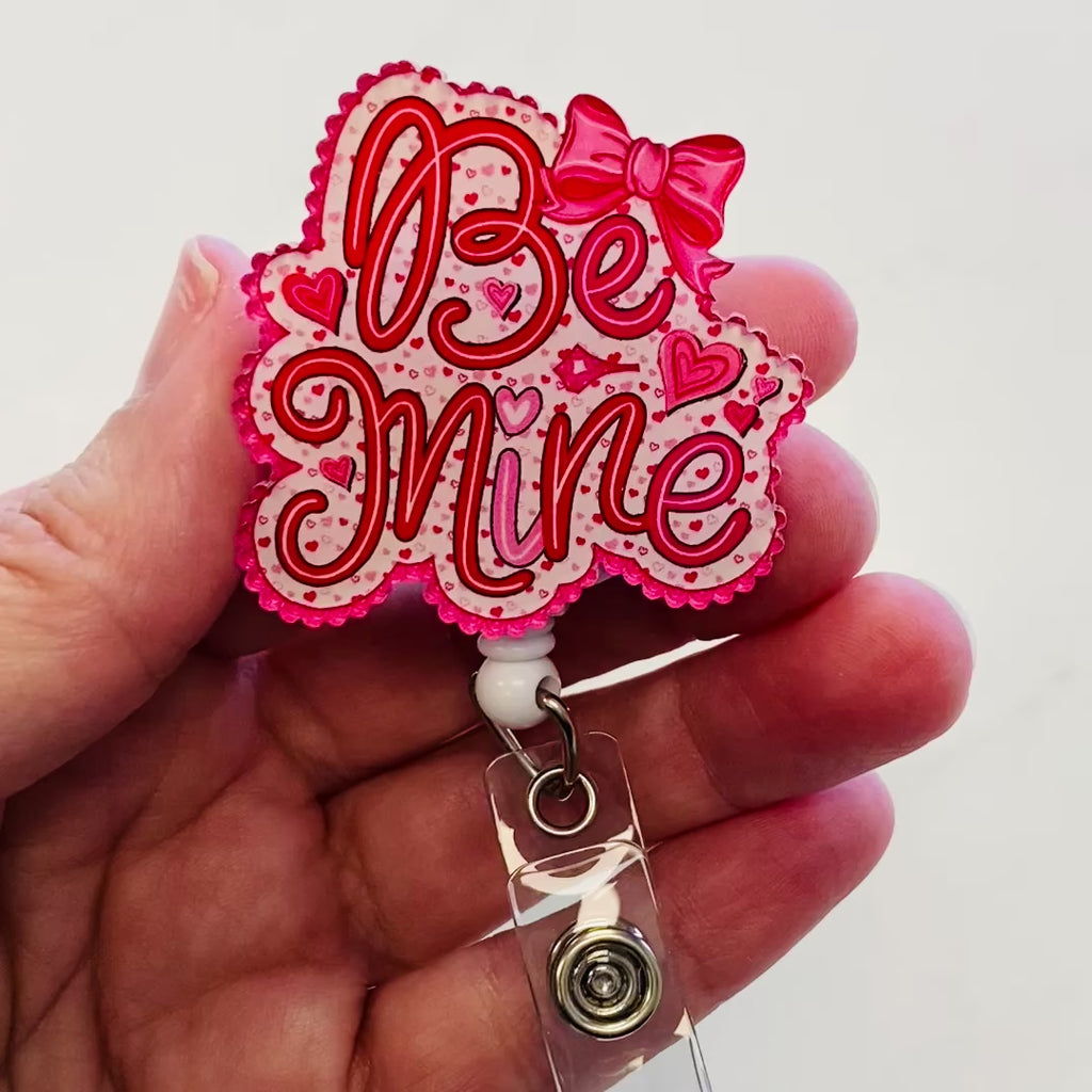Be Mine Valentine Badge Reel with Bow | Cute Heart ID Holder 💘🎀
