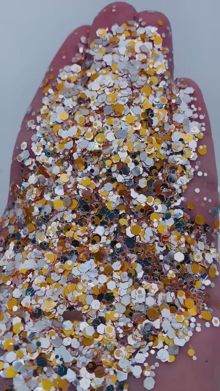 Peach Discus Glitter – Peach & Silver Mirror Chunky Mix Glitter (2 oz) *LOW STOCK*