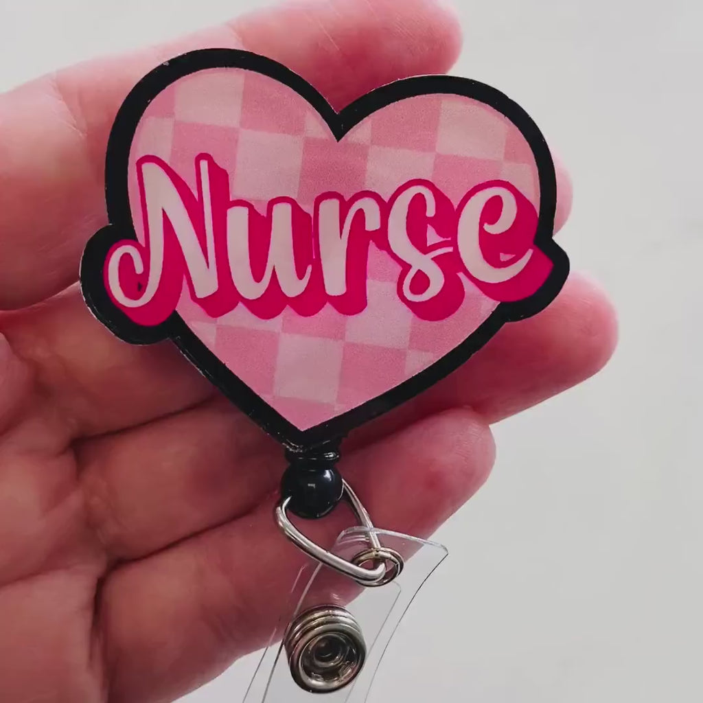 “Nurse” Heart Badge Reel – Cute Healthcare ID Holder