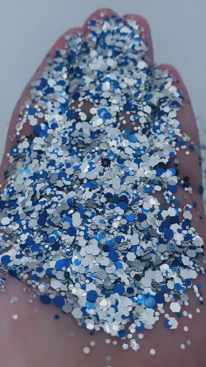 Blue Delta Glitter –  Blue & Silver Mirror Chunky Mix Glitter (2 oz)